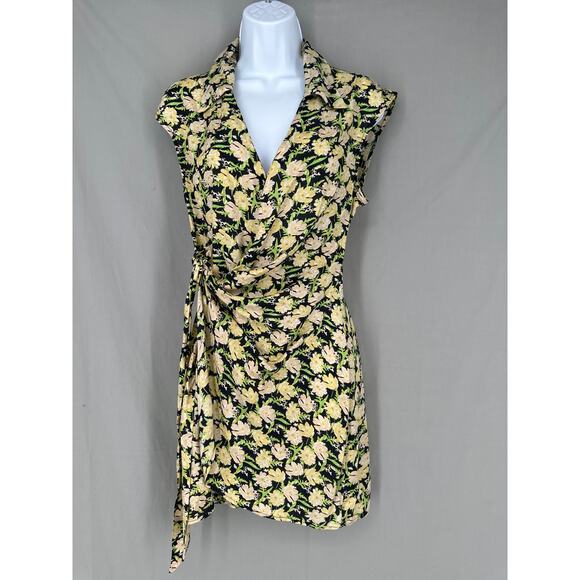 Urban Outfitters Dress Womens Small Yellow Floral Mini Wrap Boho Cottagecore - Picture 1 of 8